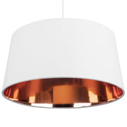 Lampada a Sospensione in Tessuto Bianco e Rame Forma Campana Moderna