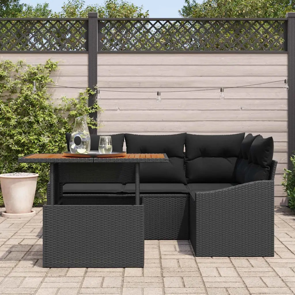 Set Divano da Giardino con archiviazione 5 pcs Nero Poly Rattan