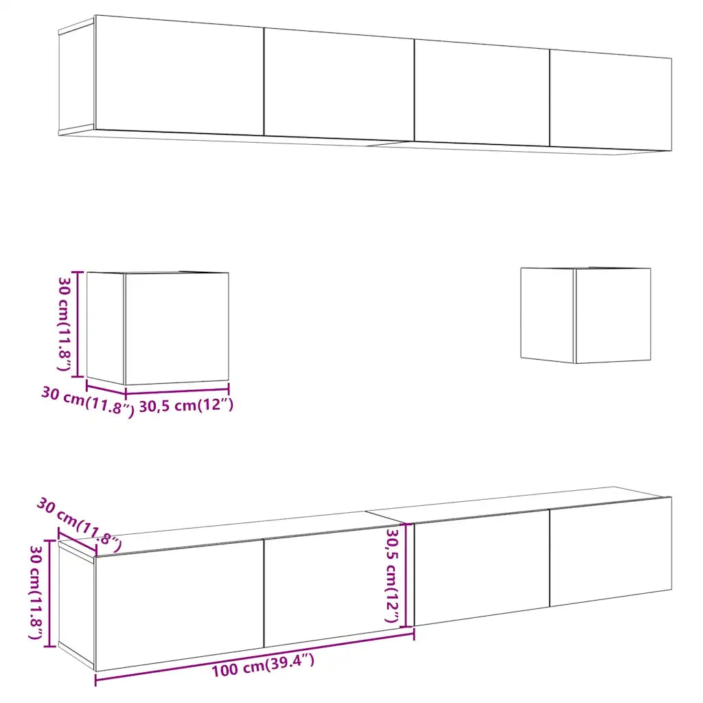 Set Mobile TV 6 pz-Credenza per TV Montato a Parete Rovere in Legno Multistrato 177589