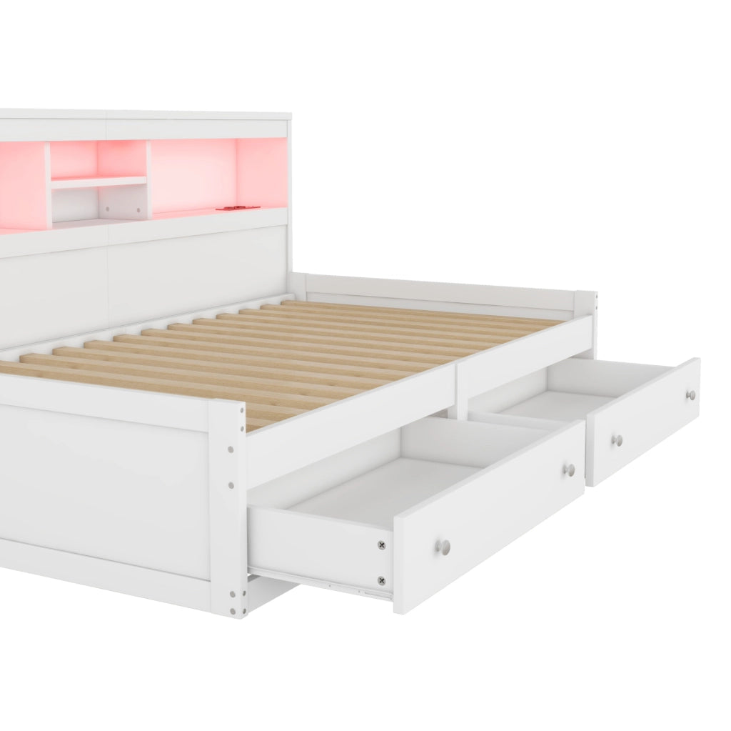 Letto daybed 90x200 cm con LED, USB e 2 cassetti