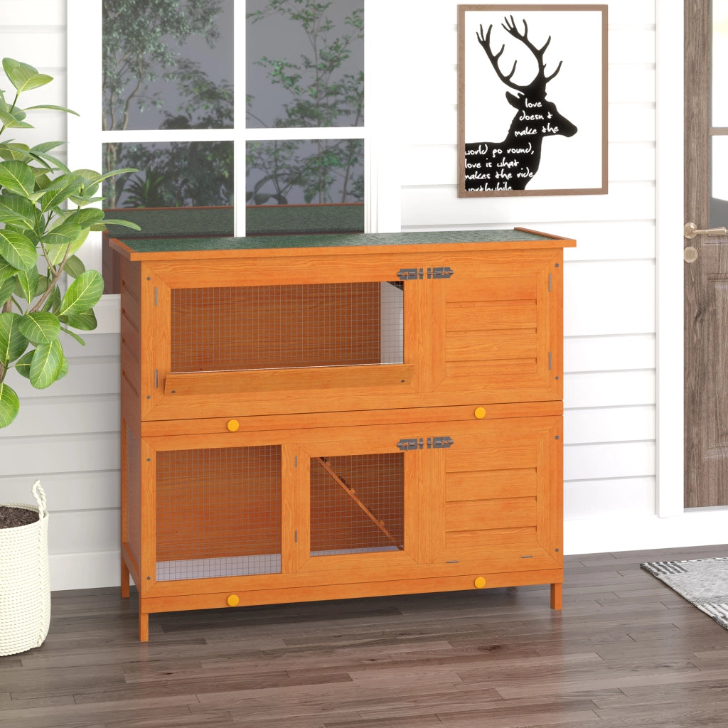Conejera 2 Livelli in Legno per Esterno con Rampa e 2 Bandeje ¨C Zephmum ¨C 120x48x100 cm Legno Naturale