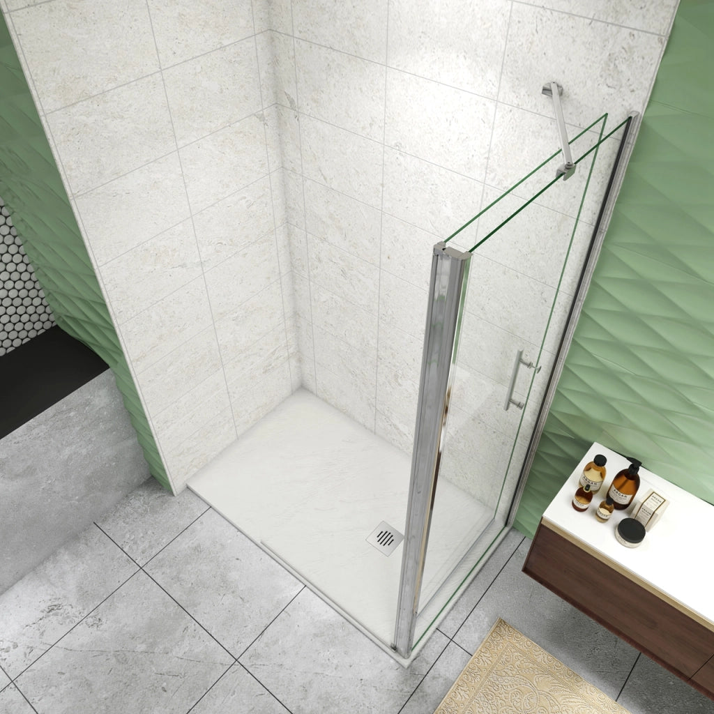 185 cm Box Doccia Walk In Parete Fissa 80 cm + Porta Battente 87 cm Vetro da 6 mm Temperato Anticalcare Barra Stabilizzatrice 45 cm Cromo Lucido