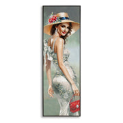 Dipinto su tela Elegant A dama con cappello e pochette rossa, 52x152 cm