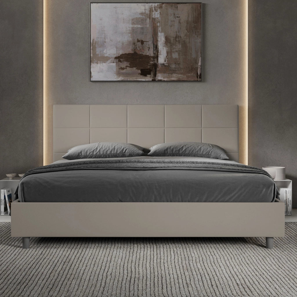 BS COM Letto matrimoniale king size con rete imbottito 200x200 similpelle tortora