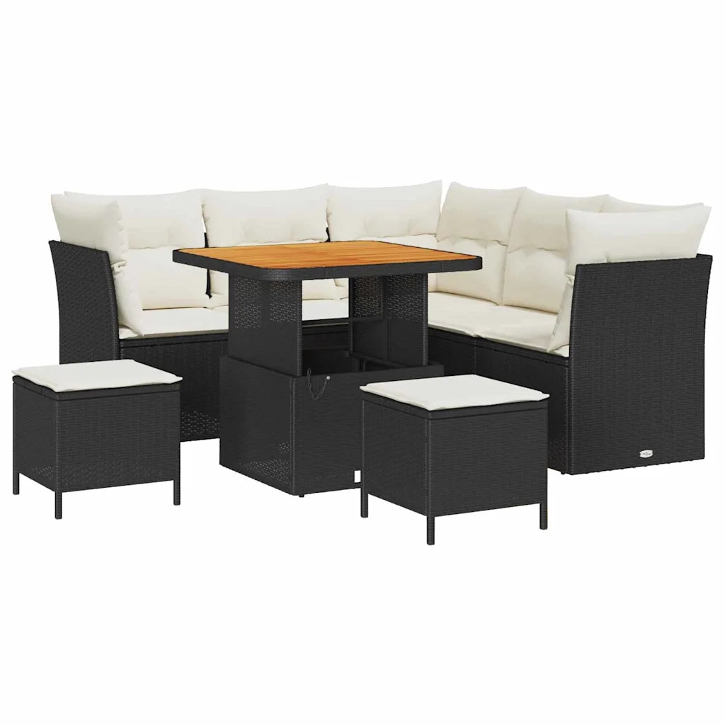 Set Divano da Giardino 8 pcs Nero polyrattan