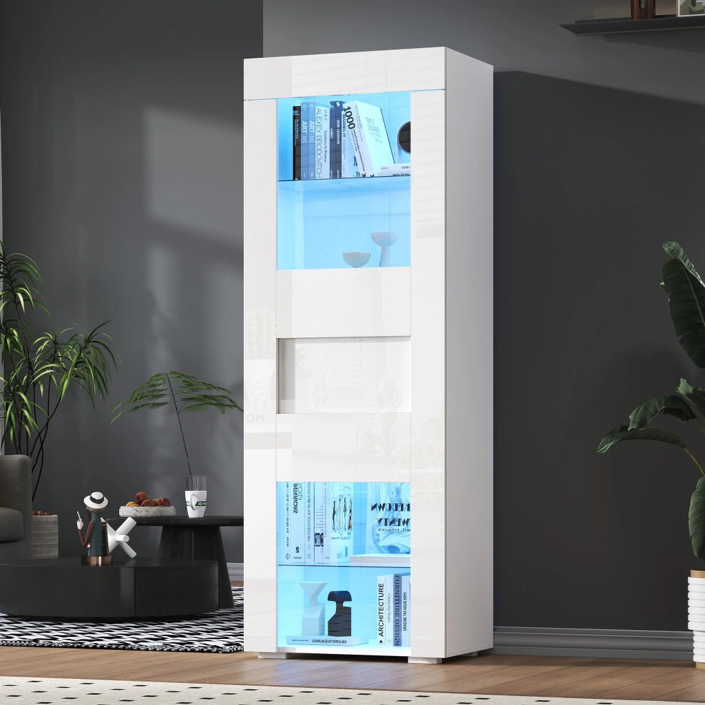 Vetrina alta 60 x 40 x 170 cm bianca con LED, anta in acrilico e 2 ripiani in vetro