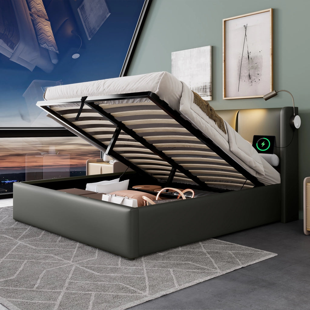 letto imbottito pu grigio 140x200 cm