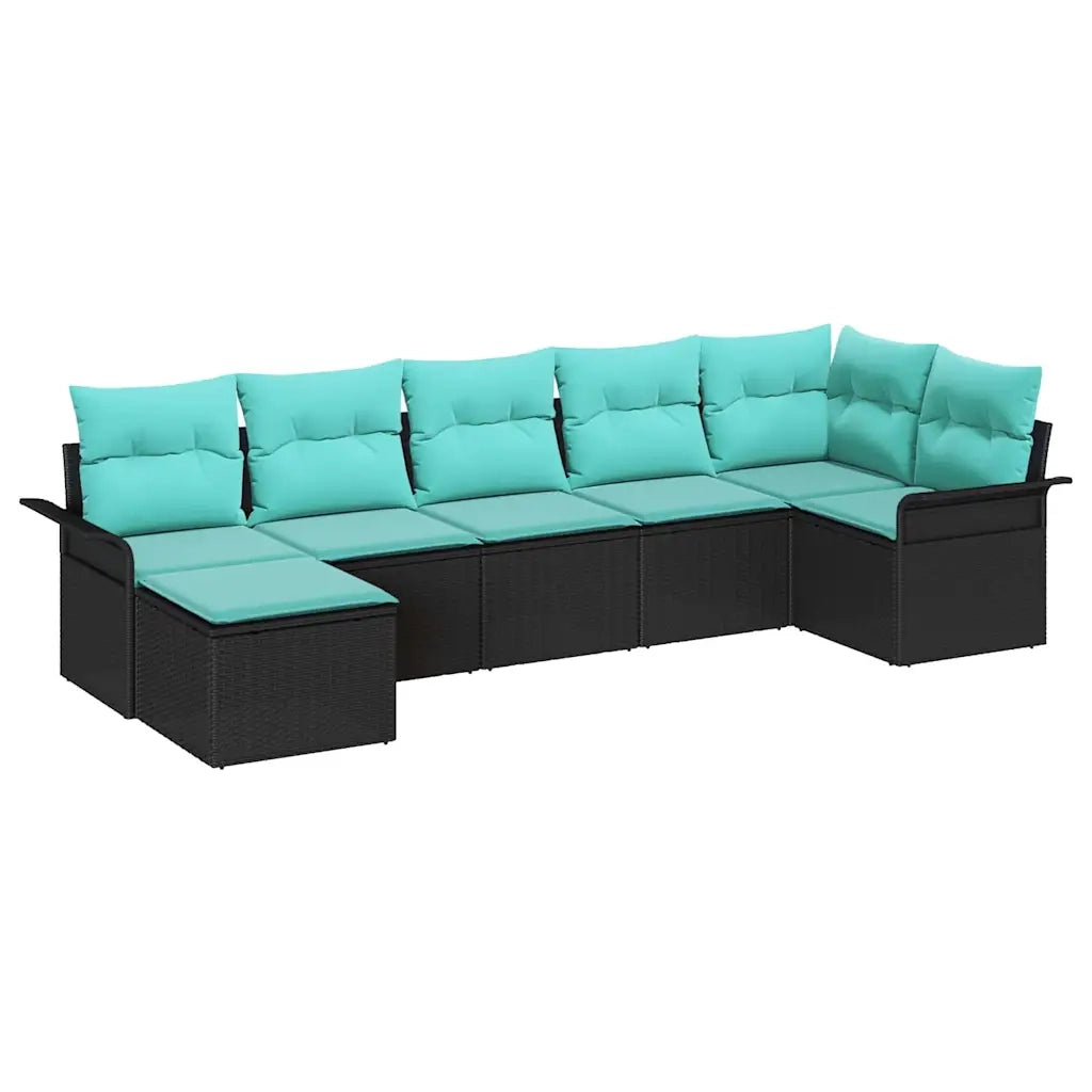 Set Divano da Giardino con cuscino 7 pcs Nero polyrattan 3345456