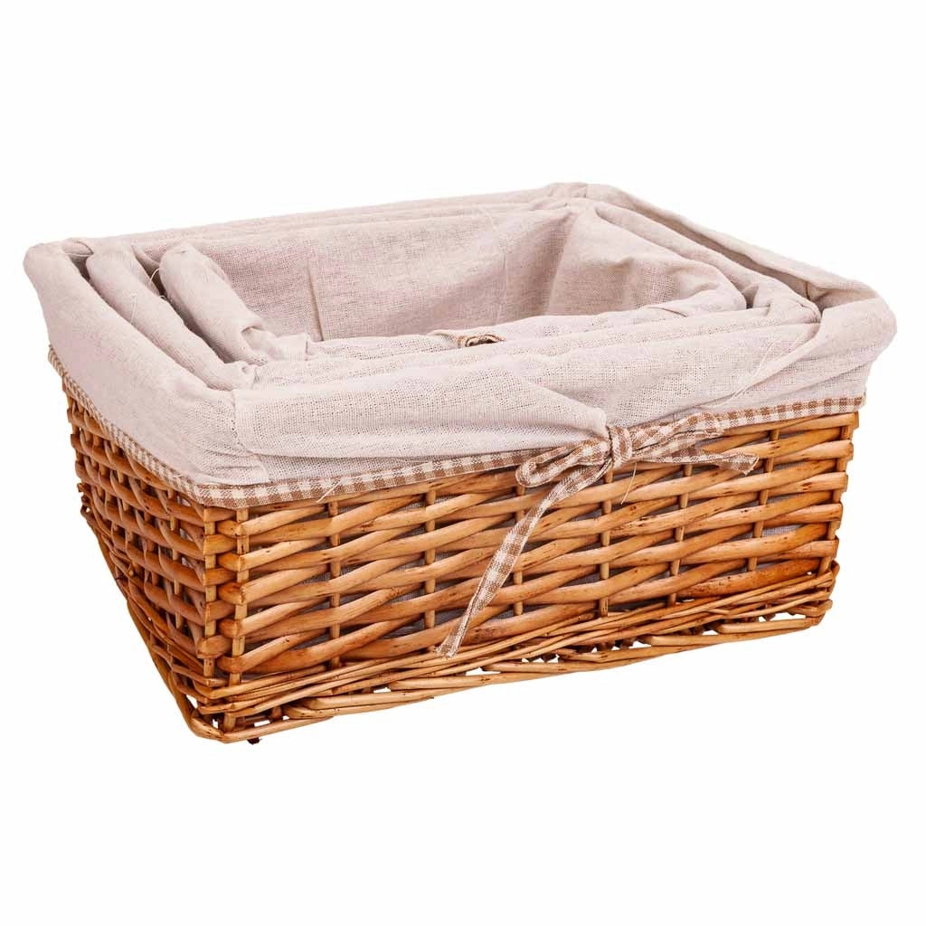 Set di 3 cestini in vimini foderati marroni