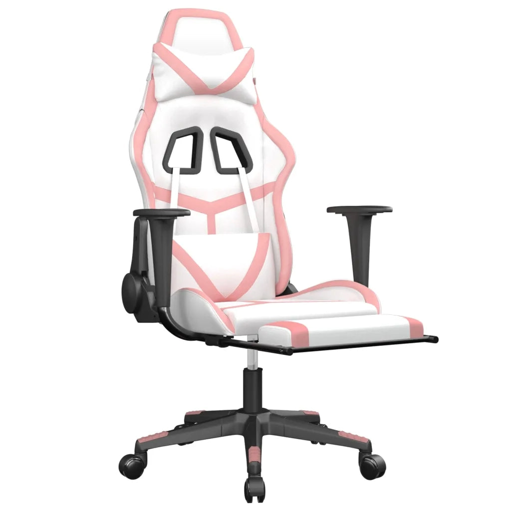 Sedia da Gaming | Sedia da e-sports con Poggiapiedi Bianco e Rosa in Similpelle