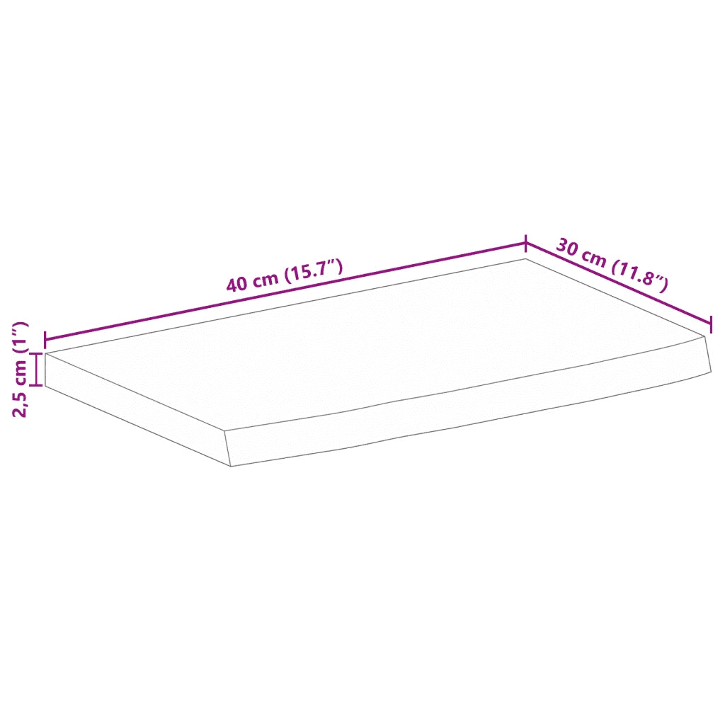 Piano Tavolo | Superficie Tavolo | Piano Scrivania 40x30x2,5 cm Bordi Vivi Legno di Mango Grezzo