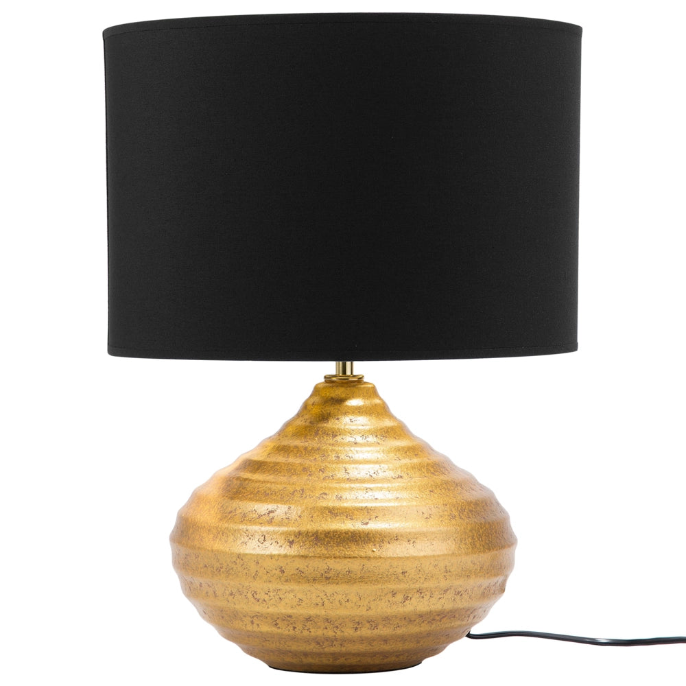 Lampada da Tavolo in Ceramica dorato 42H cm Nero Paralume paralume in policotone Base a Coste Moderna