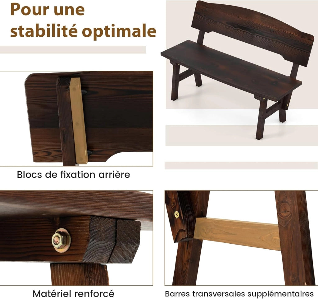 Panchina da Esterno, Panca da Giardino in Legno di Abete Resistente alle Intemperie con Schienale Inclinato, Panchina da Balcone, Portico e Parco, Portata 325 kg