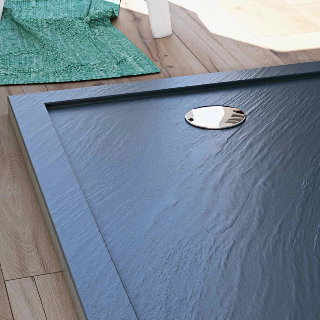 Piatto Doccia Slim 70x170x4 cm Rettangolare Acrilico Bordato Antracite Effetto Pietra mod. Flower