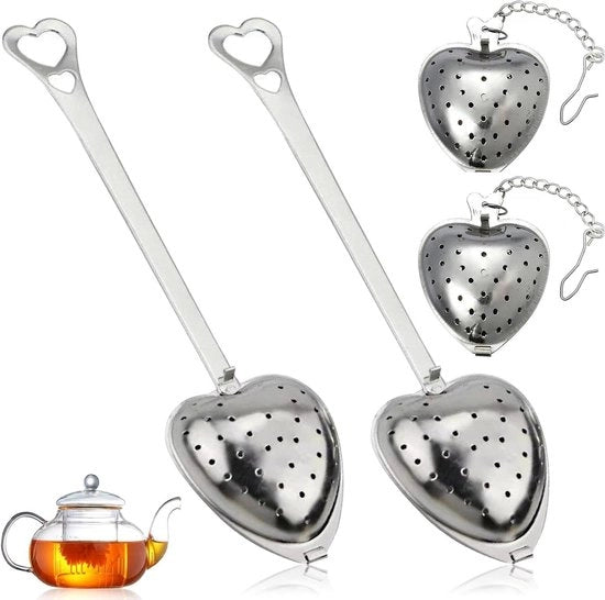 Strainer per tè con maniglia a forma di cuore e design a cuore - acciaio inossidabile - per tè in fiocchi