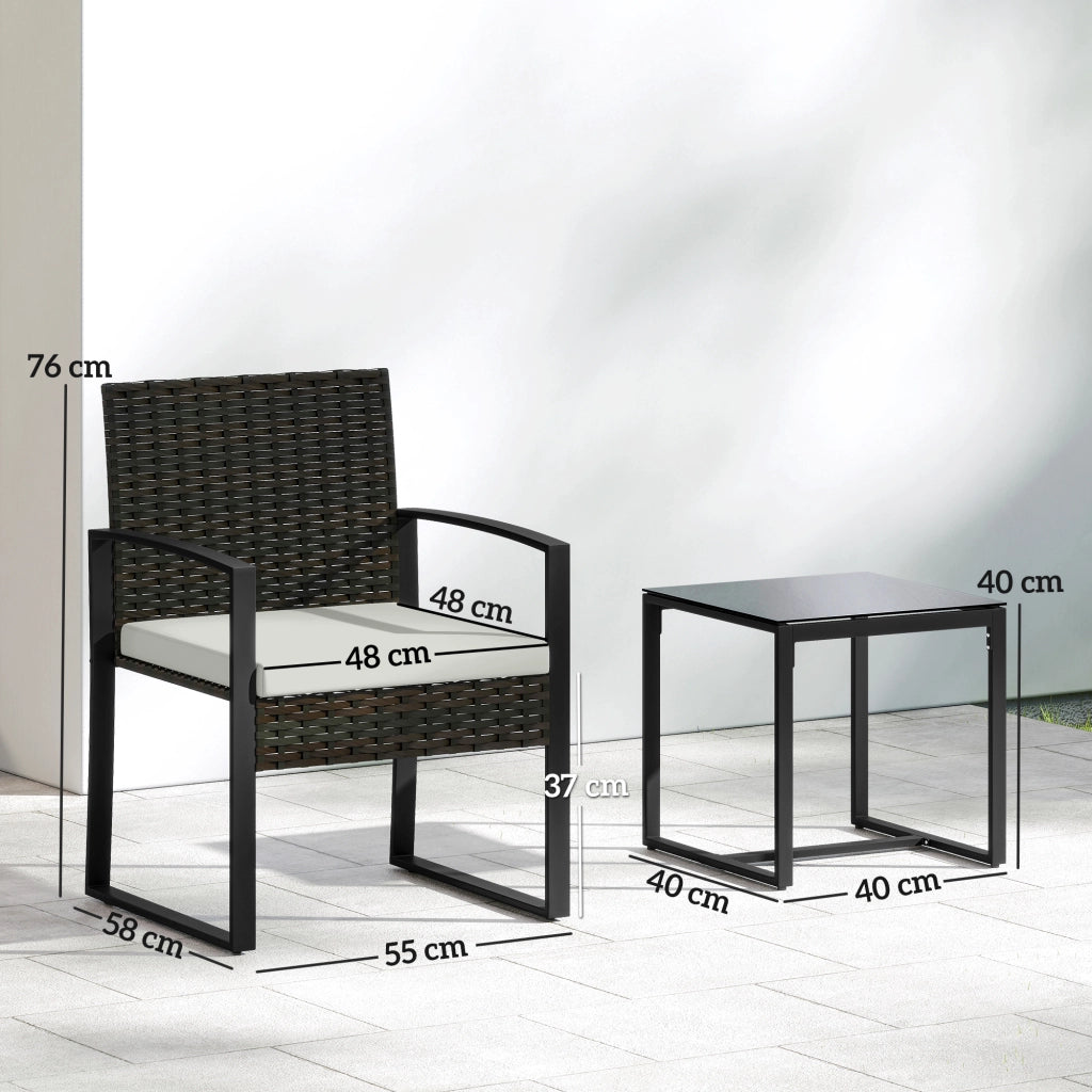 Set Giardino PolyRattan con 2 Sedie e Tavolino Vetro ¨C zephmum ¨C Grigio