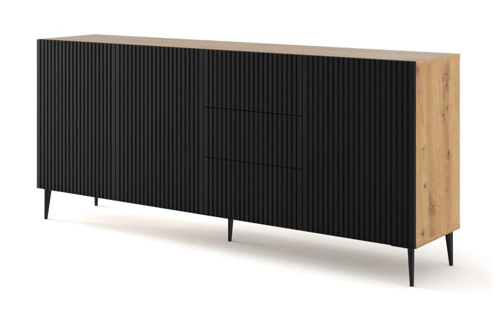 MOBILE RAVENNA B MOBILE IN MDF RIVESTITO IN LEGNO 3D3S 200 ROVERE ARTIGIANALE NERO OPACO GAMBE NERE