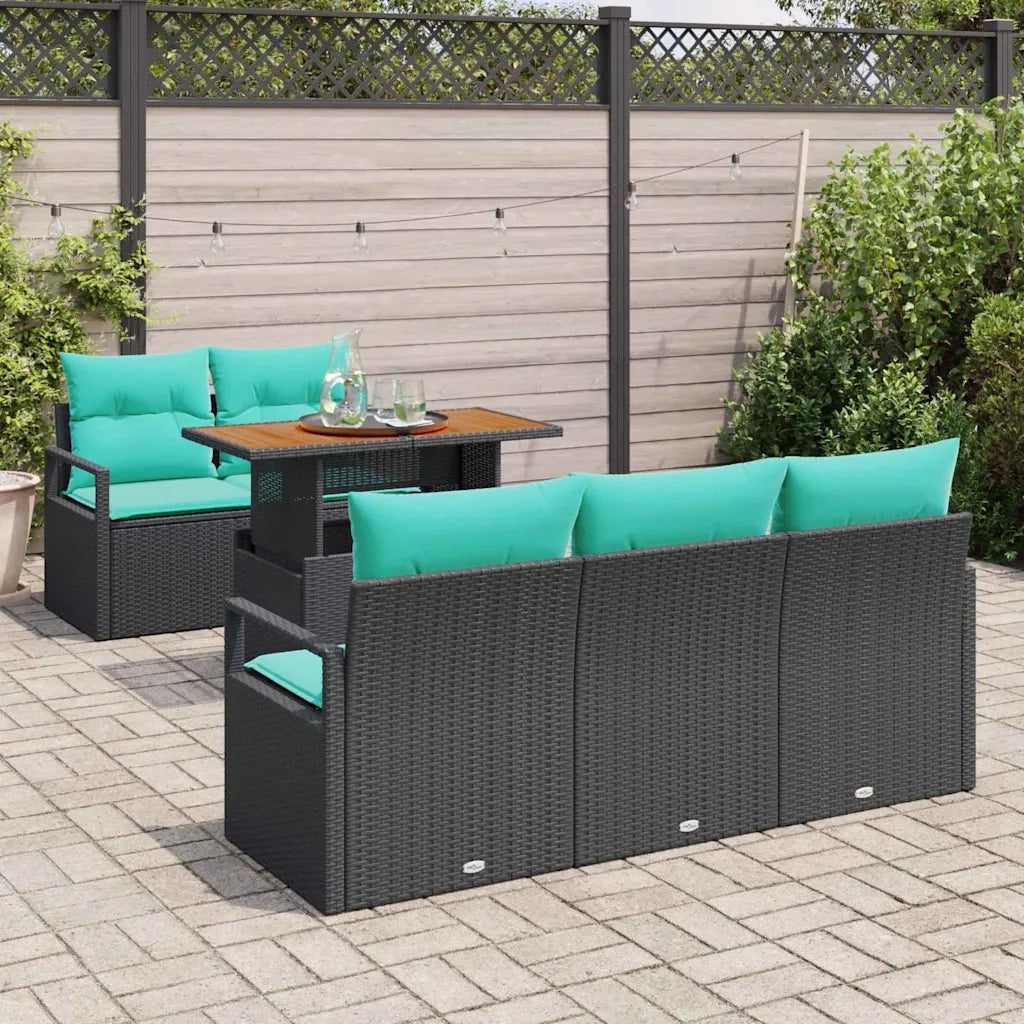 Set Divano da Giardino con cuscino 6 pcs Nero e blu 3349654