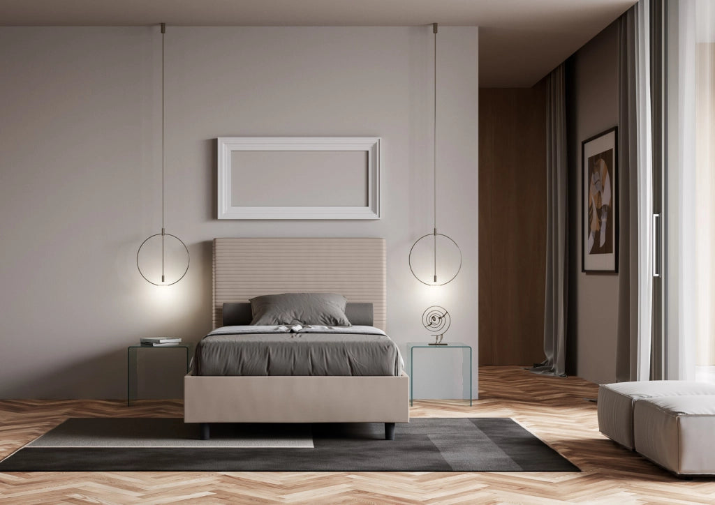 BS COM Letto singolo contenitore imbottito 100x190 similpelle tortora