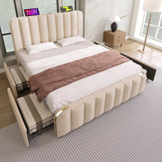 Letto matrimoniale imbottito 140x190 cm con 4 cassetti e porte USB/Type-C