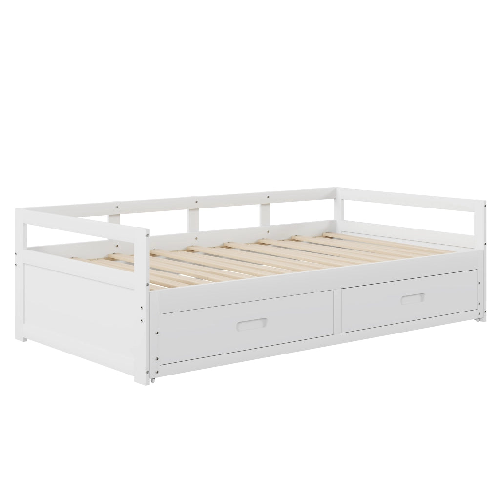 Letto Singolo Estraibile con Cassetti e Doghe ¨C MINIMAL ¨C Pino Bianco 90x200 cm