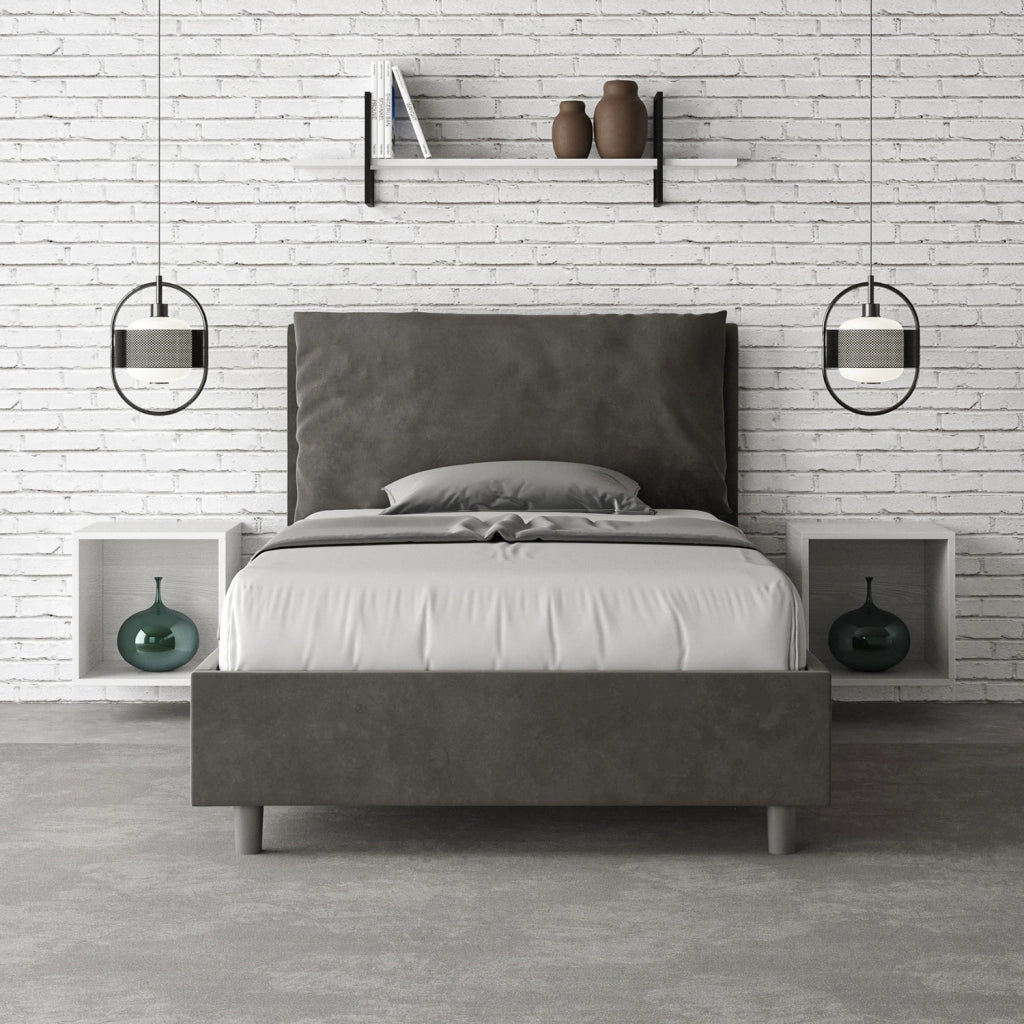 BS COM Letto una piazza e mezza senza rete imbottito 120x210 microfibra grigio