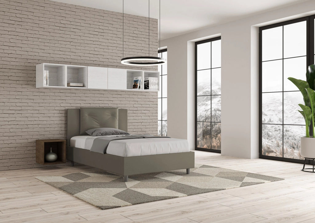BS COM Letto una piazza e mezza contenitore imbottito 120x210 similpelle cappuccino