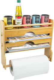 Sostegno per rotoli di cucina in legno senza perforazione - Sostegno per rotoli di cucina, pellicola e pellicola per conservazione