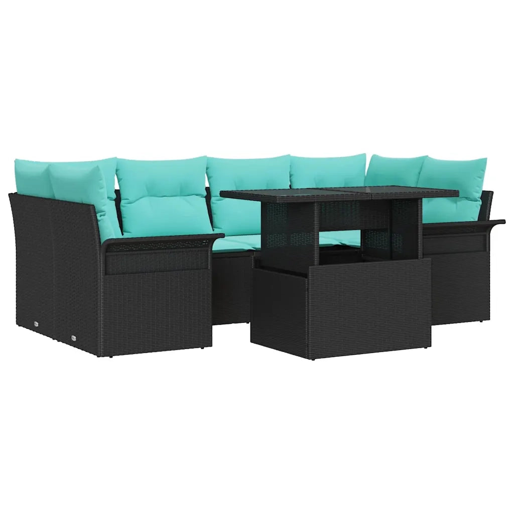 Set Divano da Giardino con cuscino 7 pcs Nero Poly Rattan 3348222