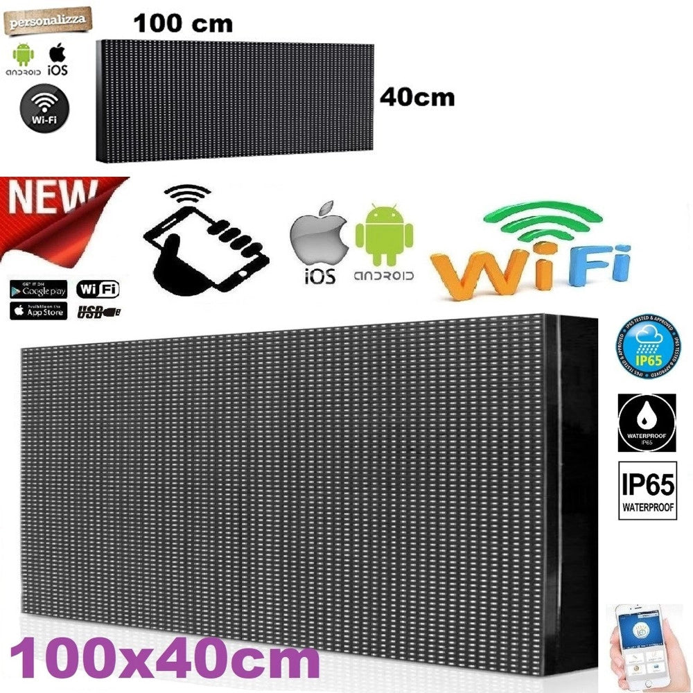 Trade Shop - Insegna Luminosa A Led Wifi Per Esterno Ip65 Testo Scorrevole Bianca 100x40cm -
