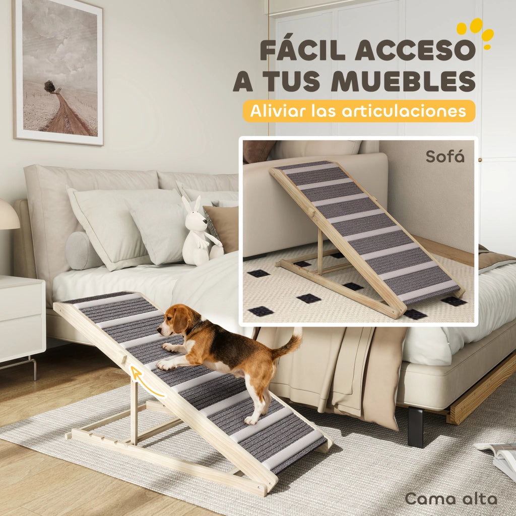 Rampa per Cani Pieghevole Regolabile in Altezza 41-60 cm con Tappetino Antiscivolo ¨C Minimal ¨C Legno