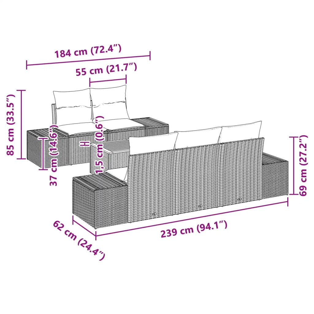 Set Divano da Giardino 6 pz Nero polyrattan 3347900