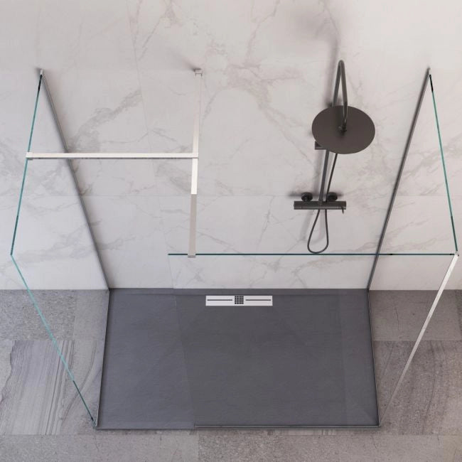 Parete doccia Walk-In in Cristallo 8mm tre lati trasparente - Misura: 80 x 110 x 80 xh195