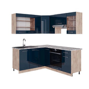 Cucina ad angolo Fame-Line Blu scuro lucido/Rovere dorato 190 x 160 cm, PL Marmo Vicco