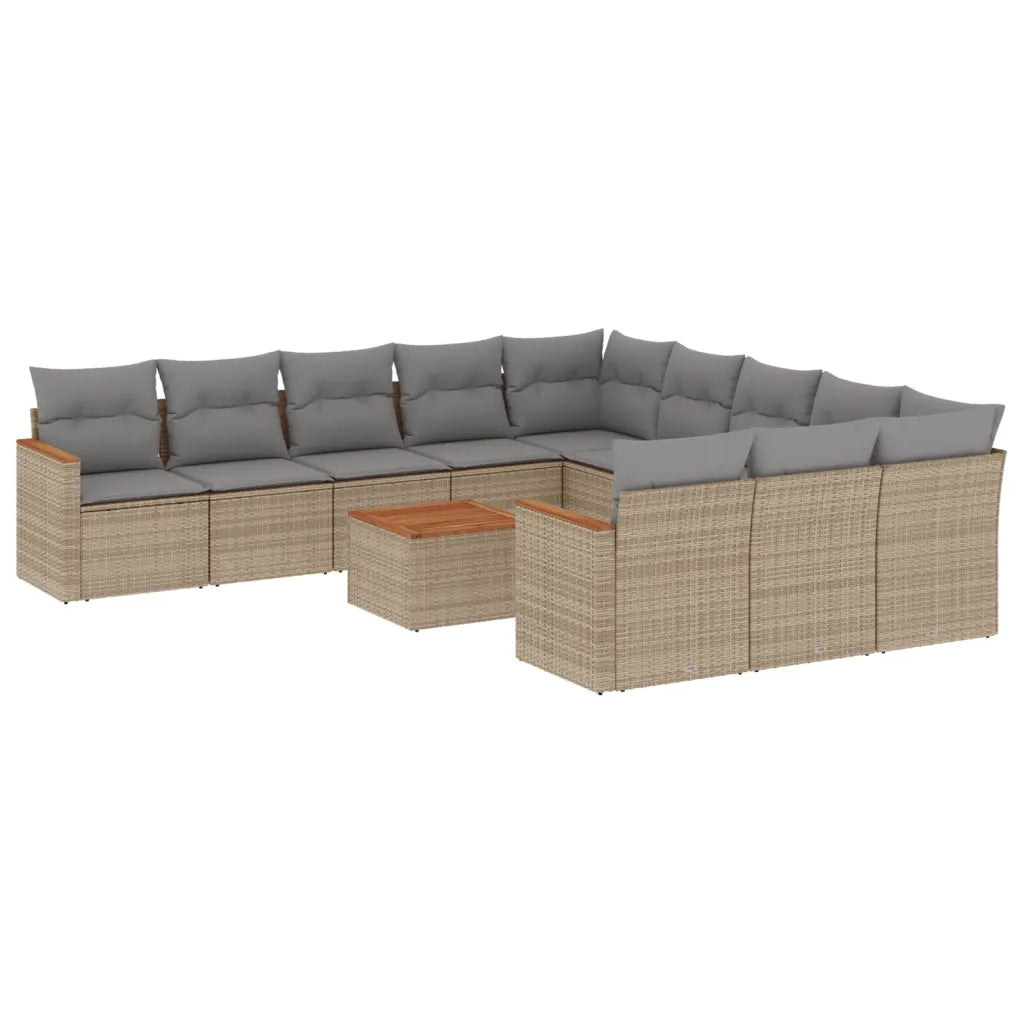 Set Divano da Giardino 12 pz con Cuscini Beige Misto Polyrattan