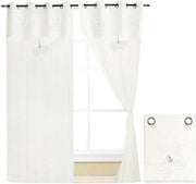 Tende Finestre Porta Interno 140x290 cm Tessuto Lino Bianco Coppia 2 Pz Shabby Chic Fiocco