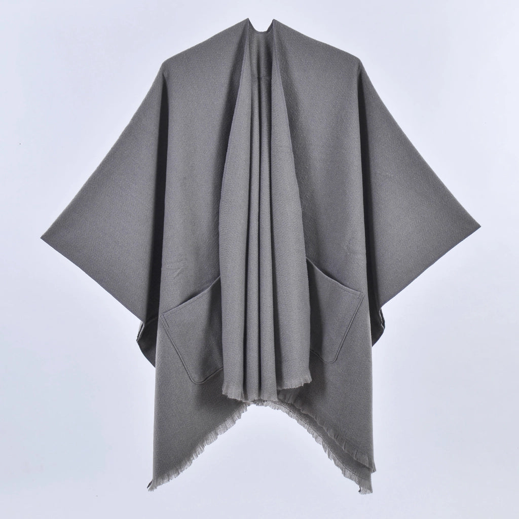 Nuovo mantello caldo da donna, semplice scialle in cashmere a tinta unita con spacco su entrambi i lati