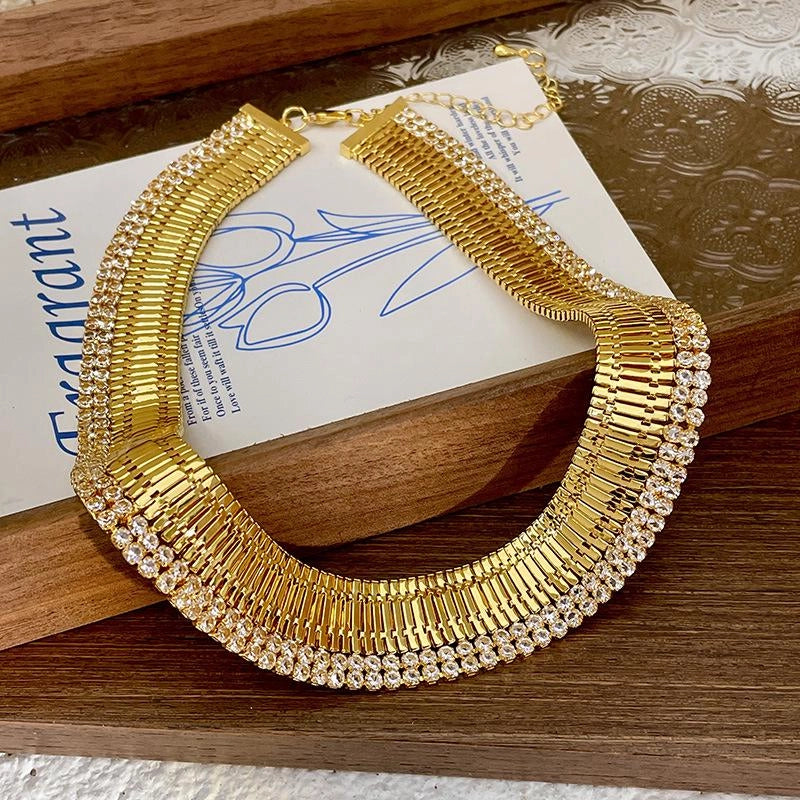 Collana girocollo vintage fatta a mano con cinturino in oro e diamanti, morbida e vintage, regalo di Natale o compleanno.