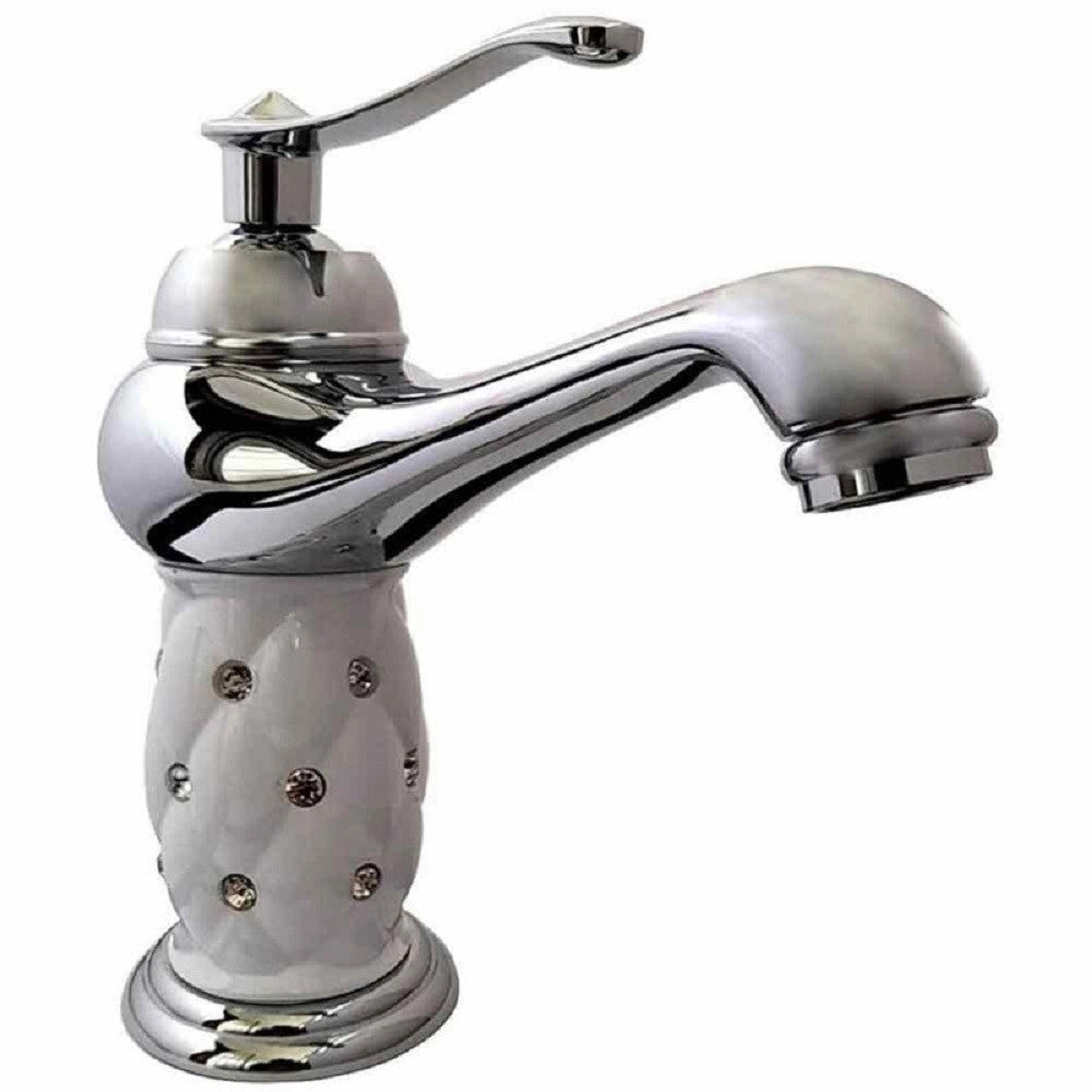 Trade Shop - Rubinetto Lavabo Brillantini Miscelatore Bagno Monoforo Argento 52155 Canna Bassa -