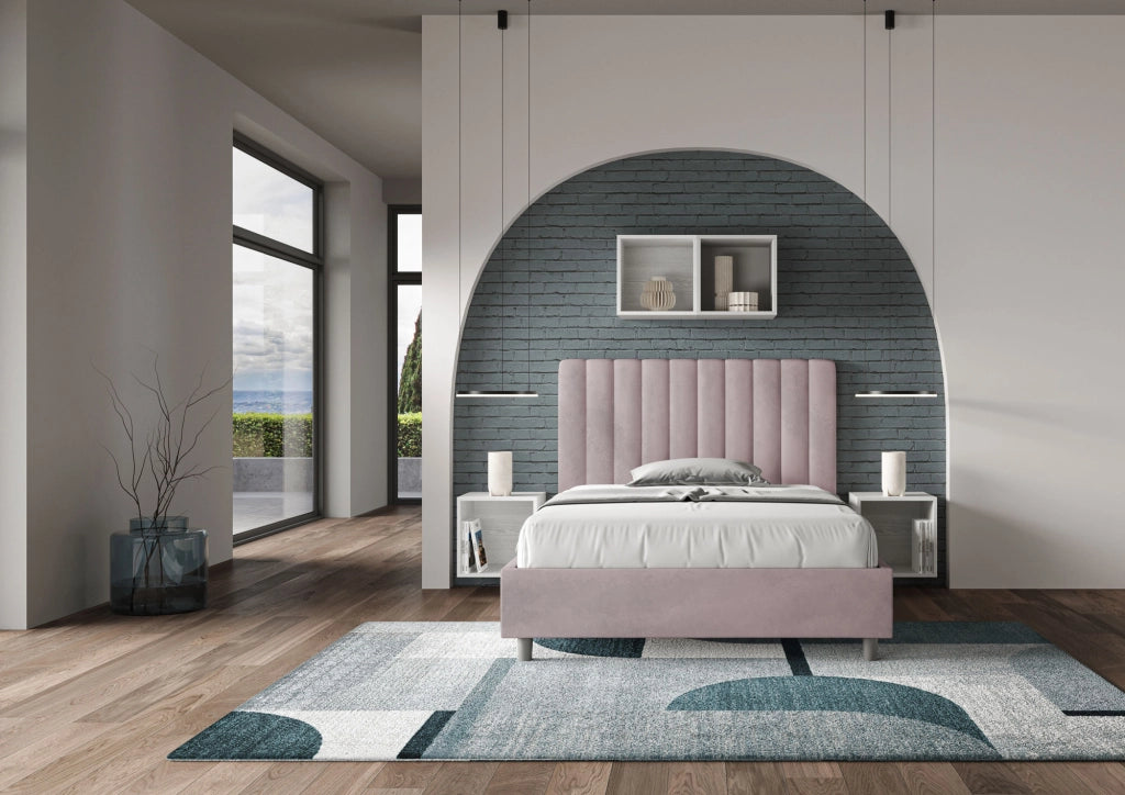 BS COM Letto una piazza e mezza con rete imbottito 120x210 microfibra glicine