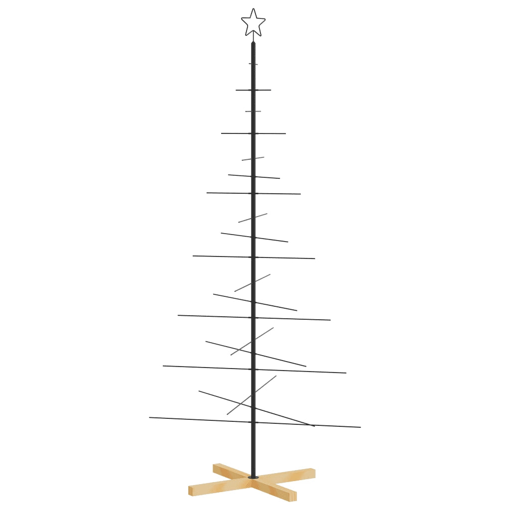 Albero di Natale in Metallo con Base in Legno-Decorazioni natalizie Nero 180 cm