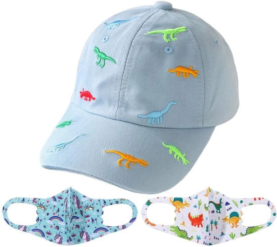 Cappello solare per bambini - Protezione solare - Blu - Maschera solare - Adatto per bambini - Incluso 2 maschere solari