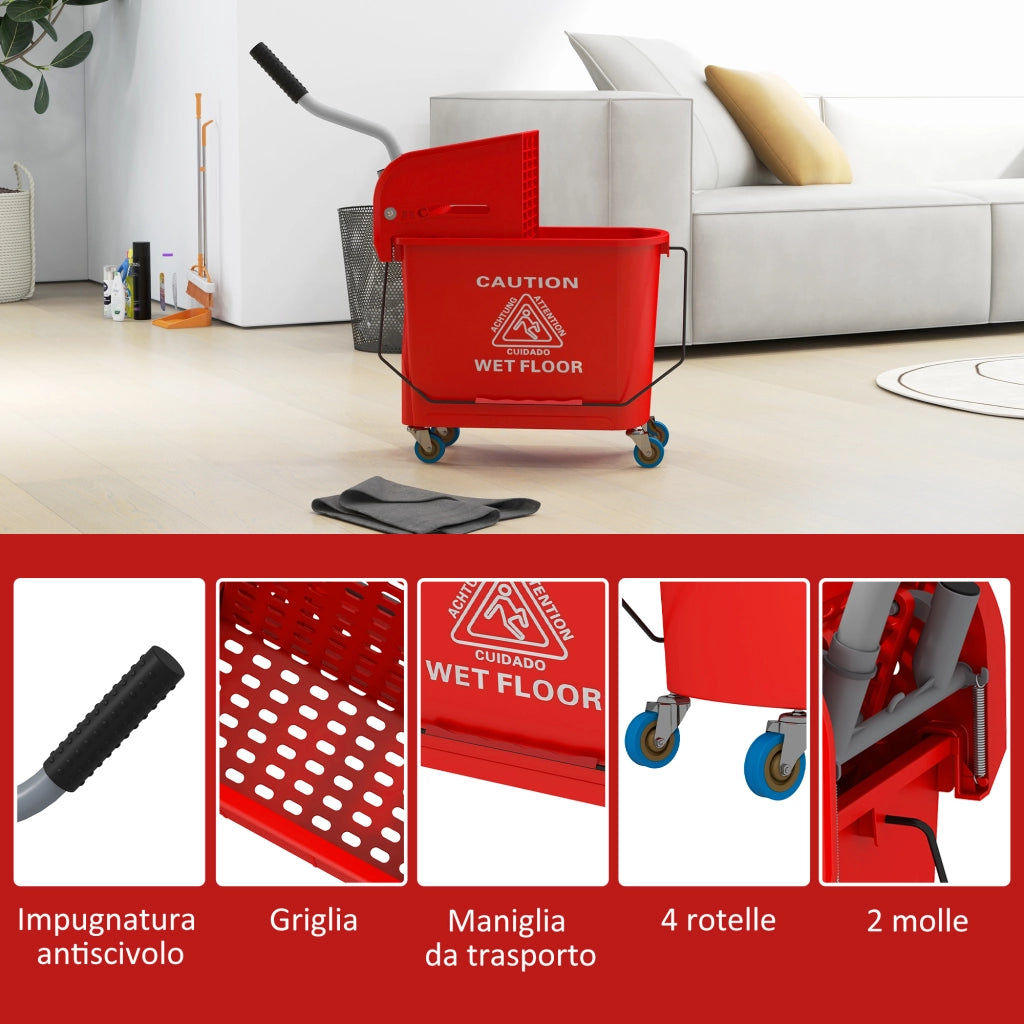 Carrello Lavapavimenti con Strizzatore ¨C Minimal ¨C 60x27x70.5cm Rosso