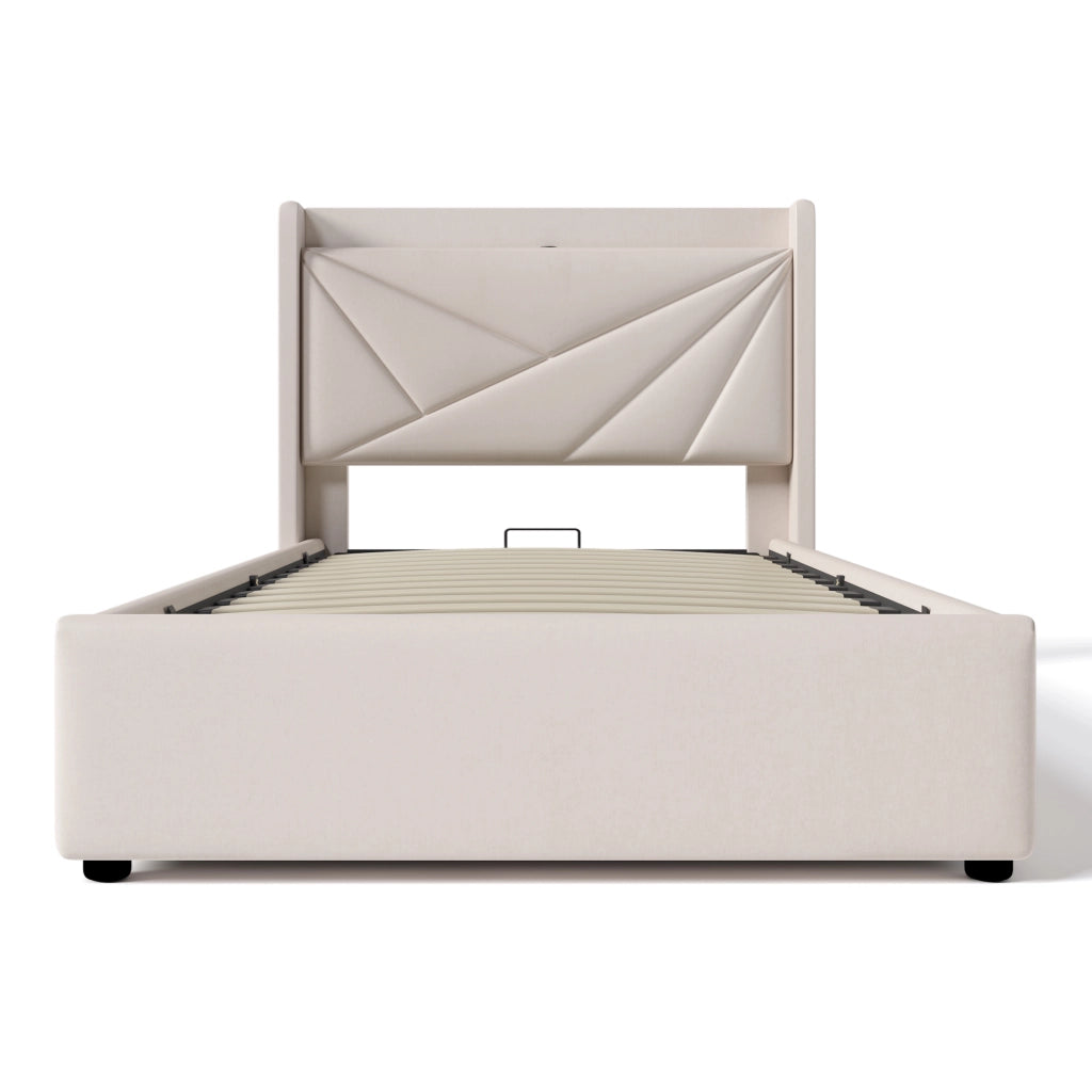 letto imbottito cotone lino beige 90 x 200 cm