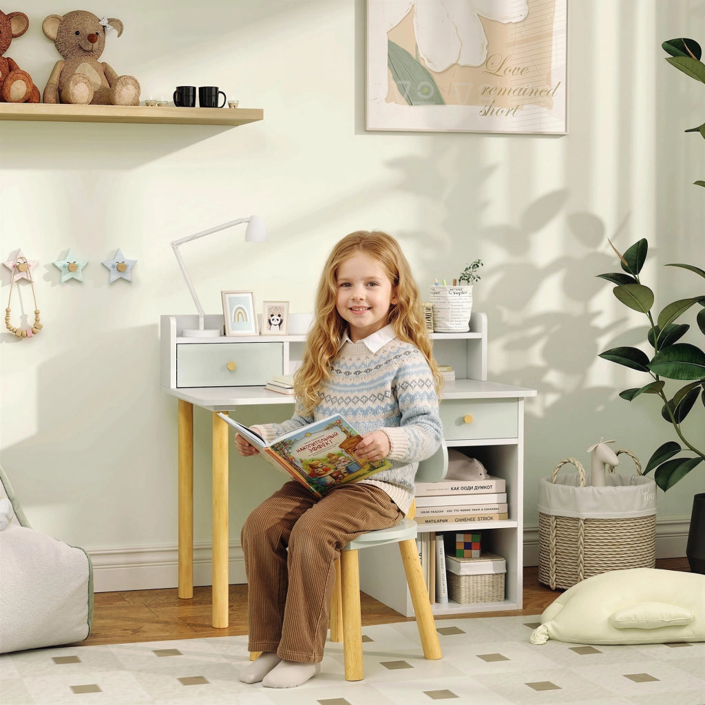 Scrivania per bambini con sedia ¨C zephmum ¨C verde chiaro e bianco 90x50x75