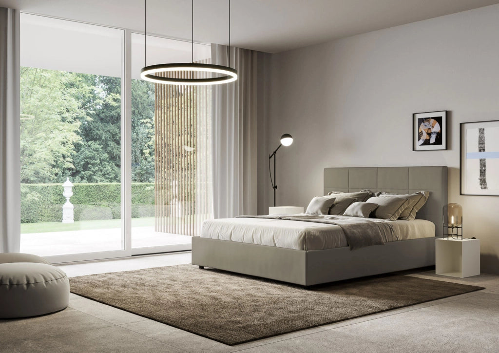 BS COM Letto matrimoniale con rete imbottito 160x200 similpelle cappuccino
