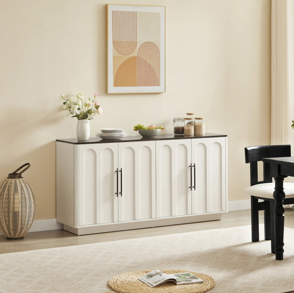 Sideboard con frontale ad arco 160 cm in MDF bianco e nero; con 4 ante e chiusura soft-close