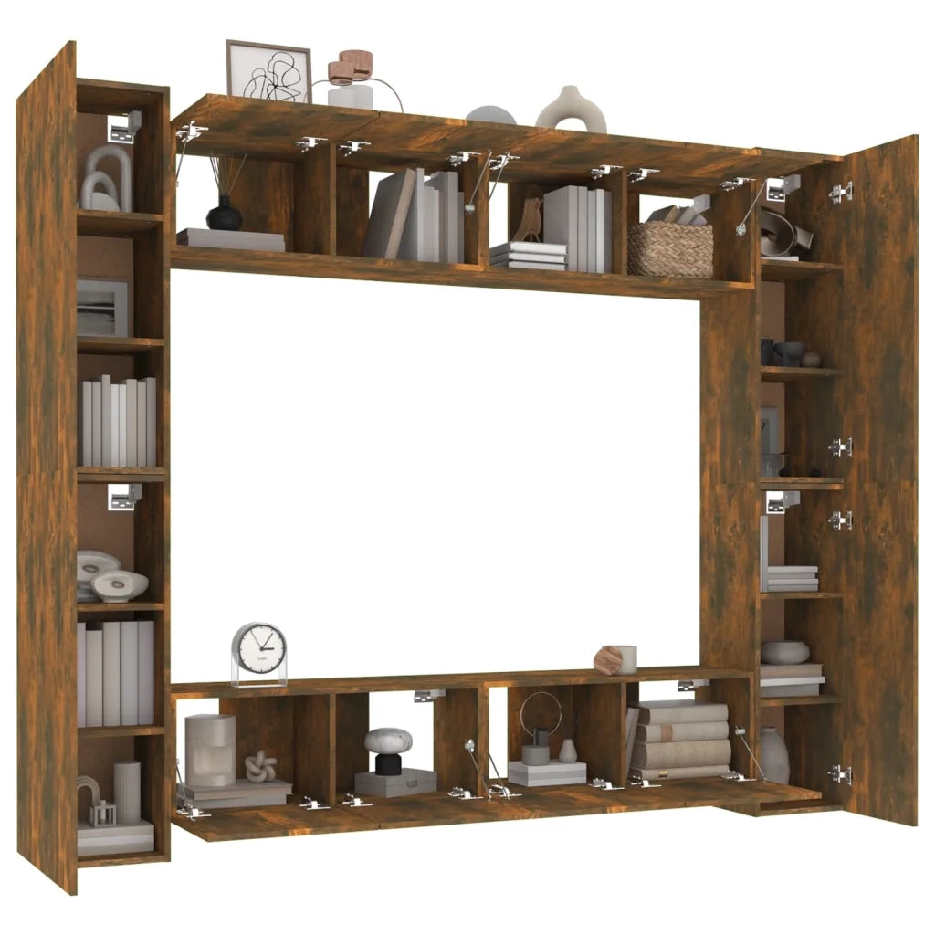 Set Mobili Porta TV 8 pz-Credenza per TV Rovere Fumo in Legno Multistrato 426140