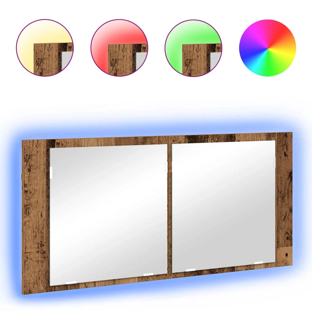 Armadio Specchio LED con porta Legno vecchio 100 x 12 x 45 cm 875042