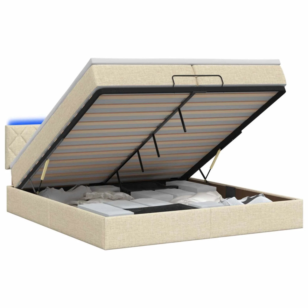 Letto Ottomano con Materasso e LED Crema 200 x 200 cm Tessuto 3457021